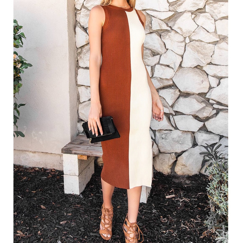 Vanilla & Cognac Colorblock Sleeveless Midi Dress